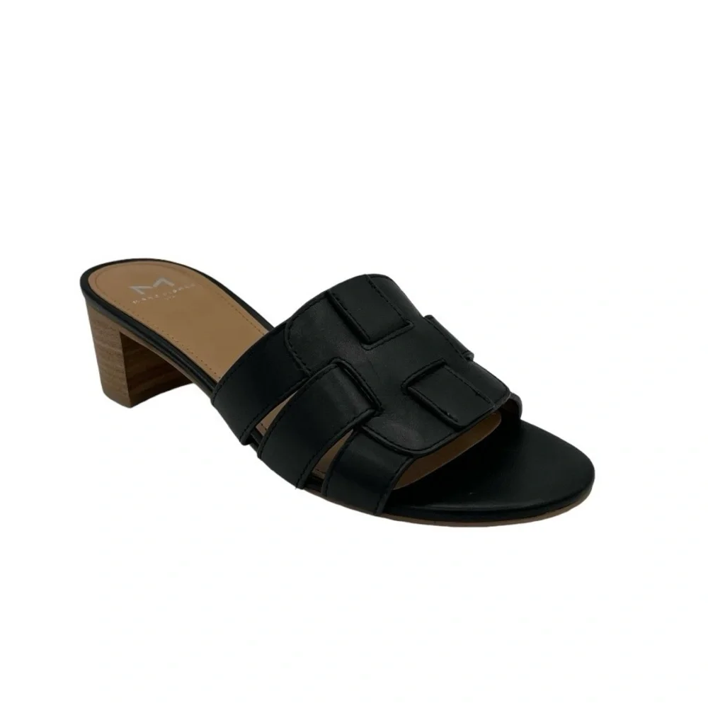 Marc Fisher Debora Black Woven Leather Slip On Slide Sandal Women's Size 7.5